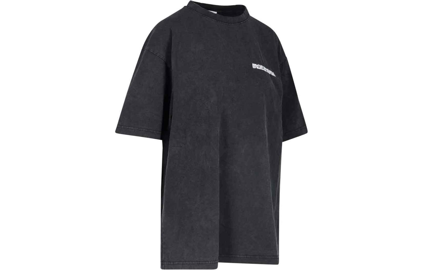 Lookbook バレンシアガ ロゴ オーバーサイズ ブラックTシャツ ユニセックス カジュアルスタイル 641655TLVB39034