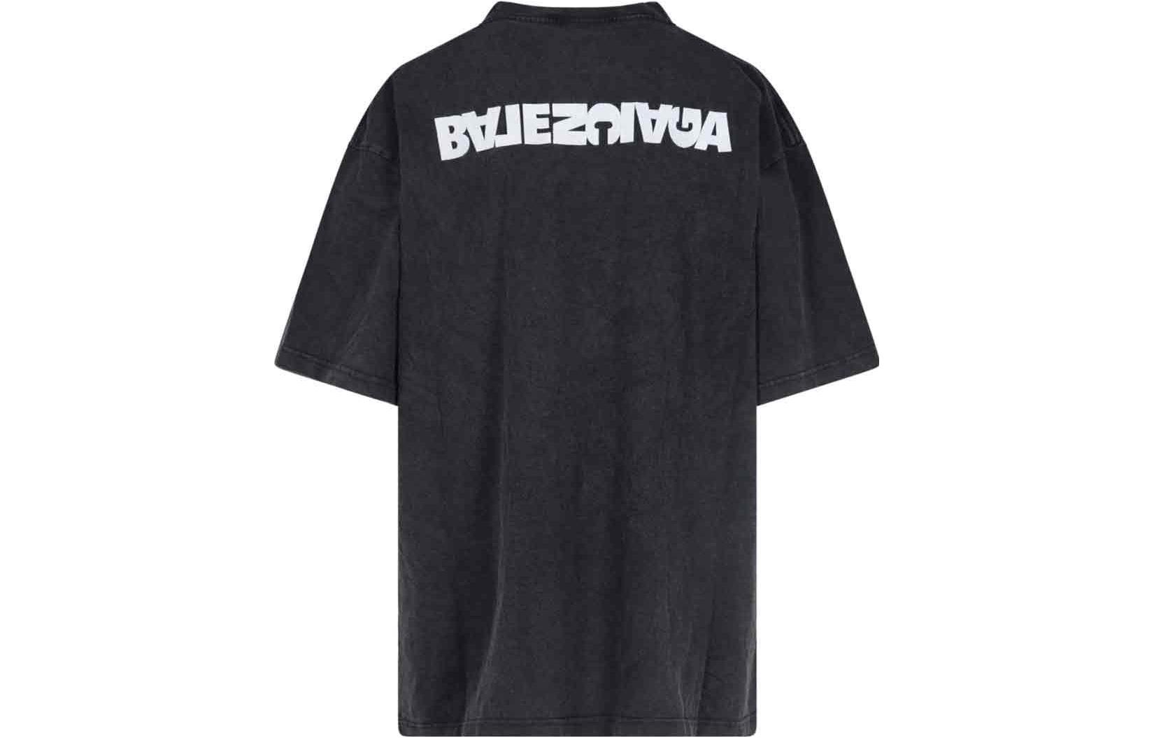 Shop バレンシアガ ロゴ オーバーサイズ ブラックTシャツ ユニセックス カジュアルスタイル 641655TLVB39034