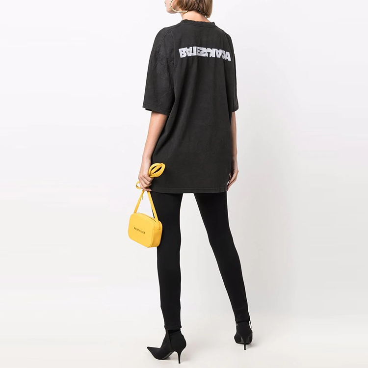 Purchase バレンシアガ ロゴ オーバーサイズ ブラックTシャツ ユニセックス カジュアルスタイル 641655TLVB39034
