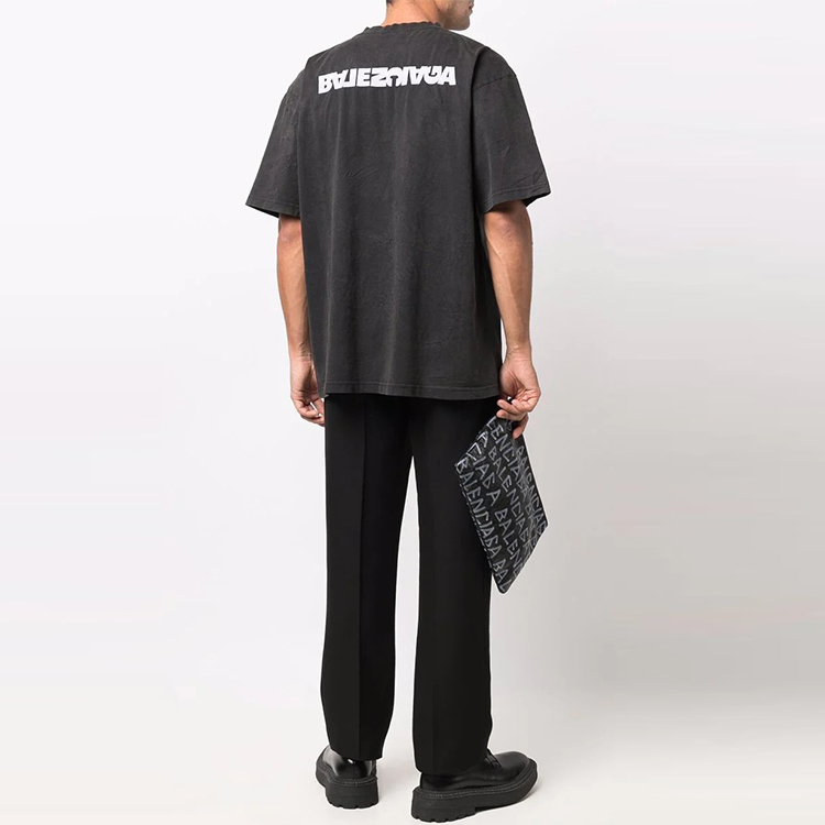 Sizing バレンシアガ ロゴ オーバーサイズ ブラックTシャツ ユニセックス カジュアルスタイル 641655TLVB39034