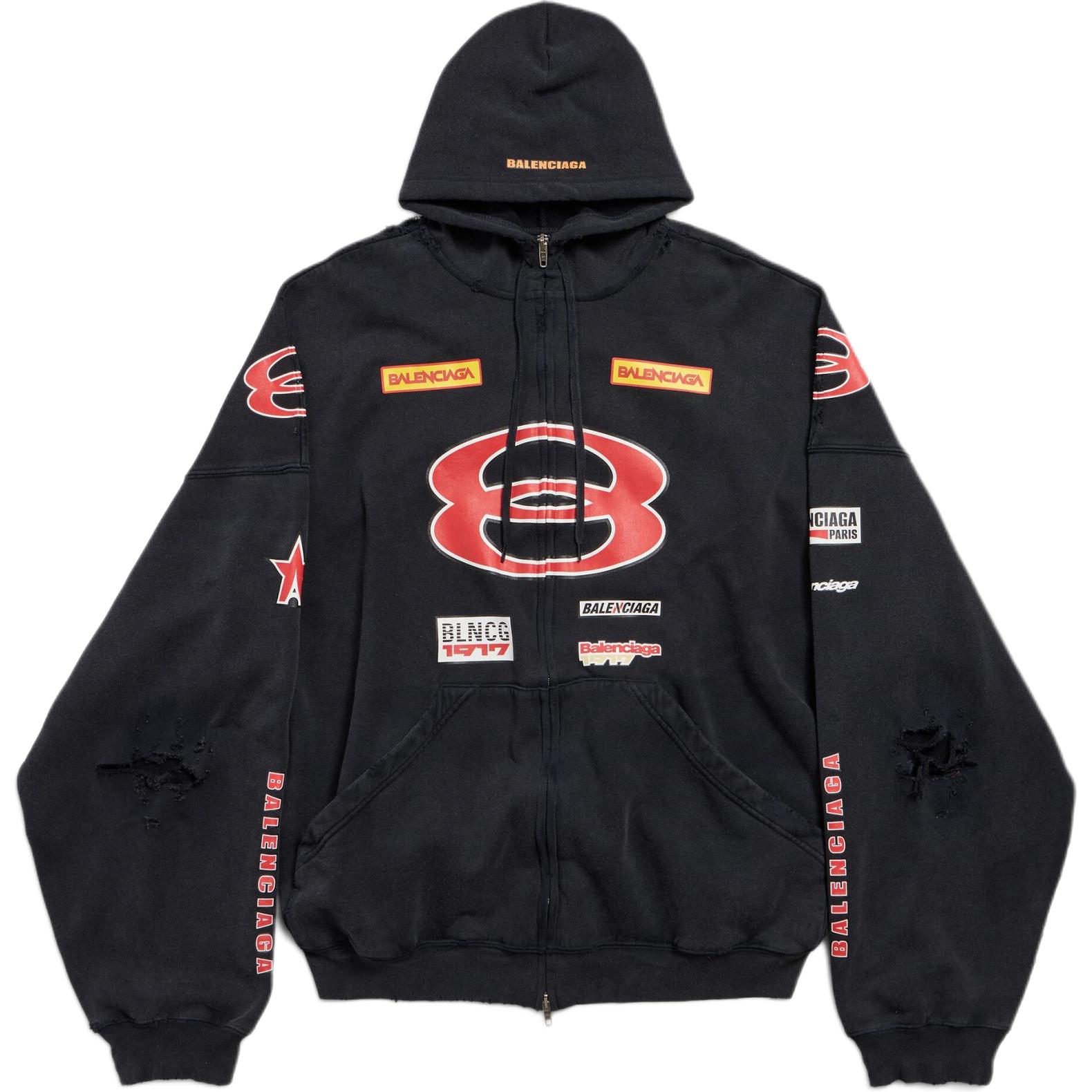 Balenciaga Logo Oversized Zip Hoodie  Black Relaxed Fit Sweatshirt. 826162TSVE11041