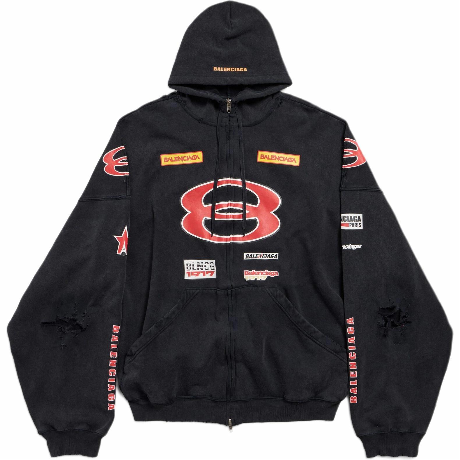 Order 발렌시아가 로고 오버사이즈 집 후드 블랙 릴랙스 핏 스웨트셔츠. 826162TSVE11041