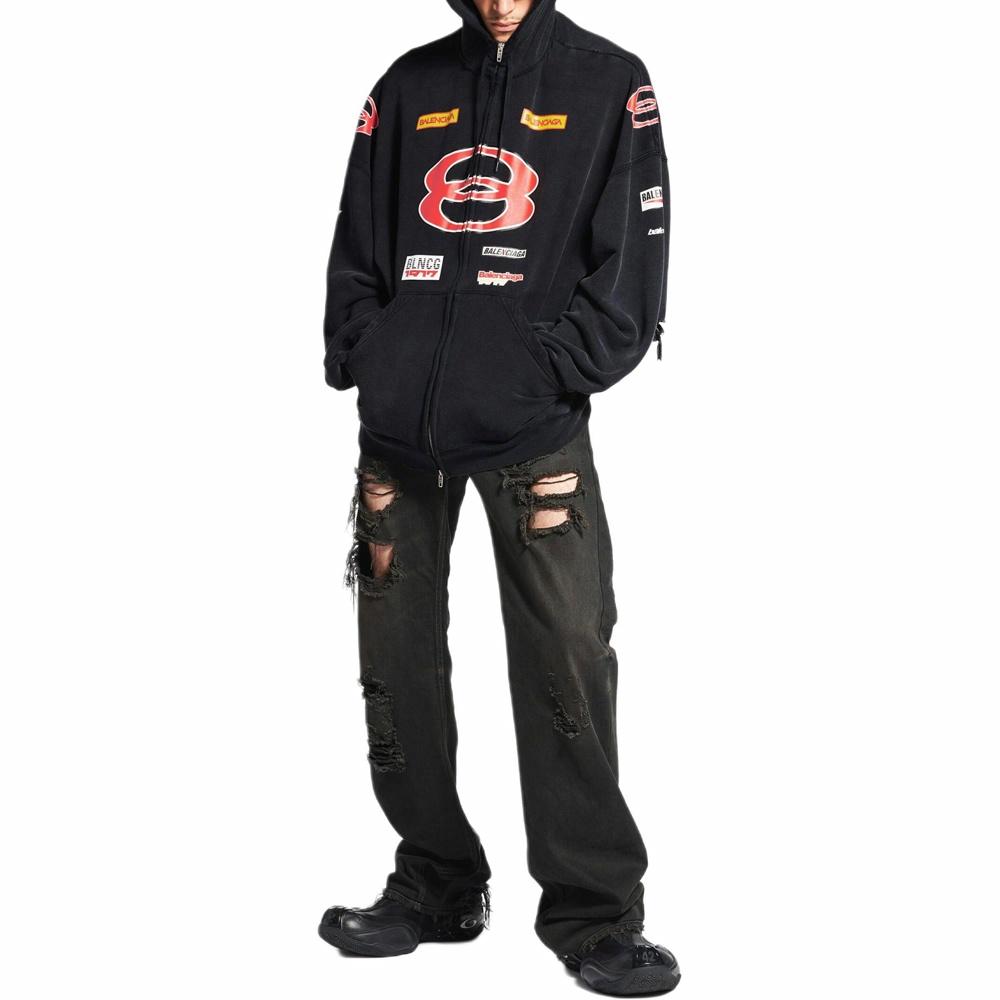 Shop 발렌시아가 로고 오버사이즈 집 후드 블랙 릴랙스 핏 스웨트셔츠. 826162TSVE11041