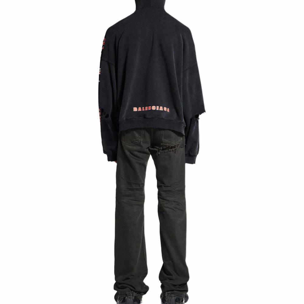 Purchase 발렌시아가 로고 오버사이즈 집 후드 블랙 릴랙스 핏 스웨트셔츠. 826162TSVE11041