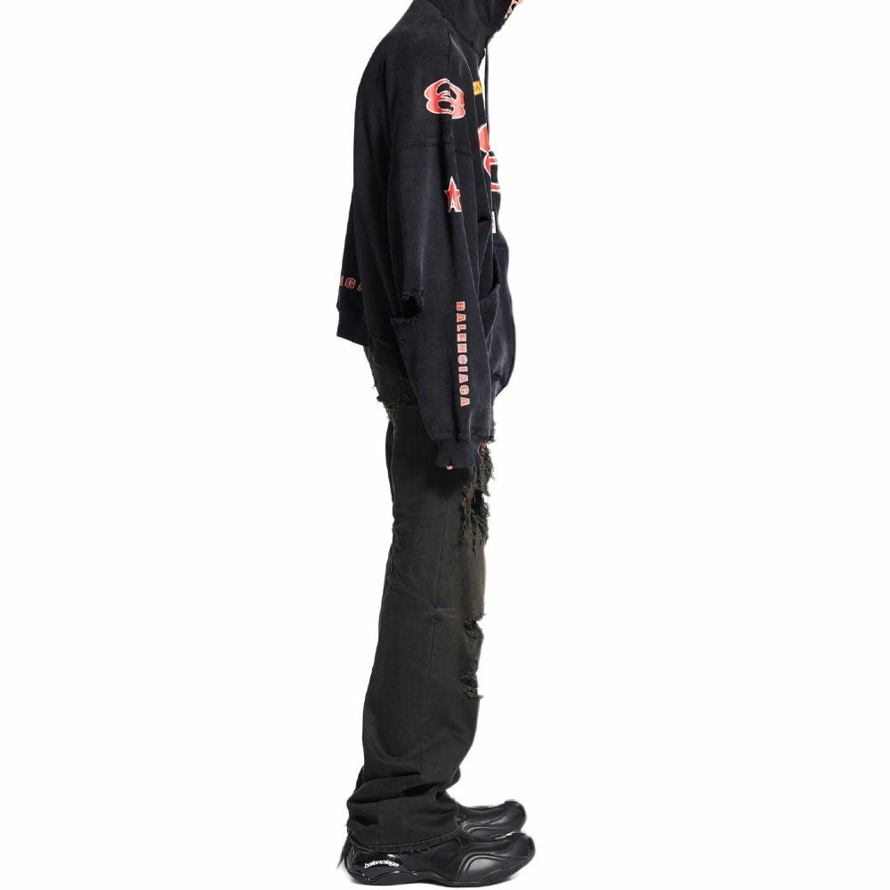 Details for 발렌시아가 로고 오버사이즈 집 후드 블랙 릴랙스 핏 스웨트셔츠. 826162TSVE11041