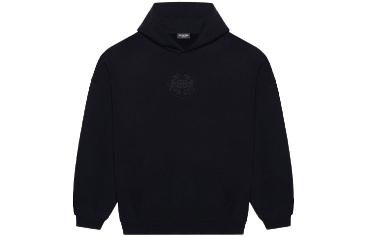 Balenciaga Logo Print Black Hoodie Loose Fit Long Sleeve 620973TKV721069