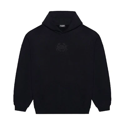 Balenciaga Logo Print Black Hoodie Loose Fit Long Sleeve 620973TKV721069