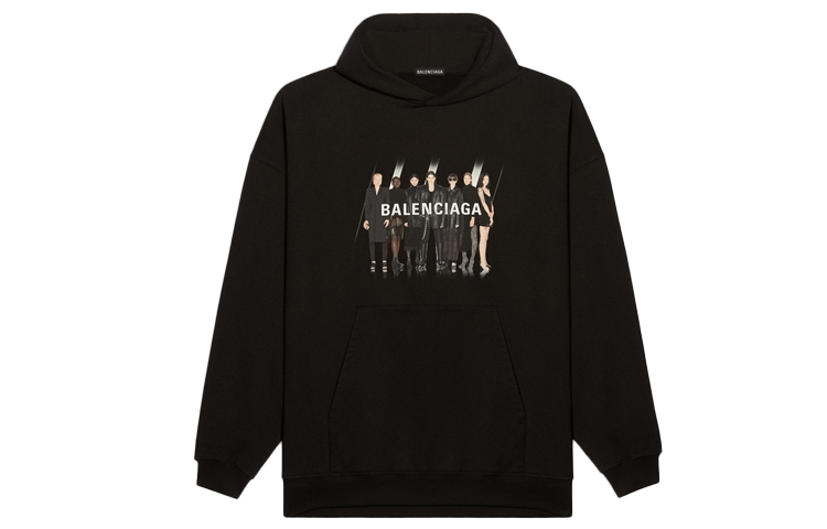 Balenciaga Logo Print Black Hoodie Men’s Loose Fit 620973TIVA21000