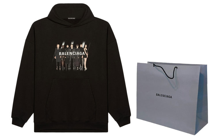 Shop Balenciaga 黑色Logo印花寬鬆版型連帽上衣 男款 620973TIVA21000