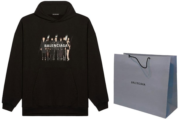 Balenciaga 黑色Logo印花寬鬆版型連帽上衣 男款 620973TIVA21000 Shop Balenciaga 黑色Logo印花寬鬆版型連帽上衣 男款 620973TIVA21000