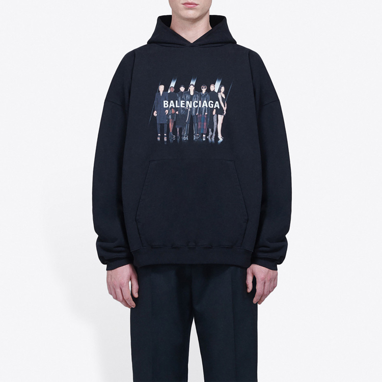 Cheap Balenciaga 黑色Logo印花寬鬆版型連帽上衣 男款 620973TIVA21000