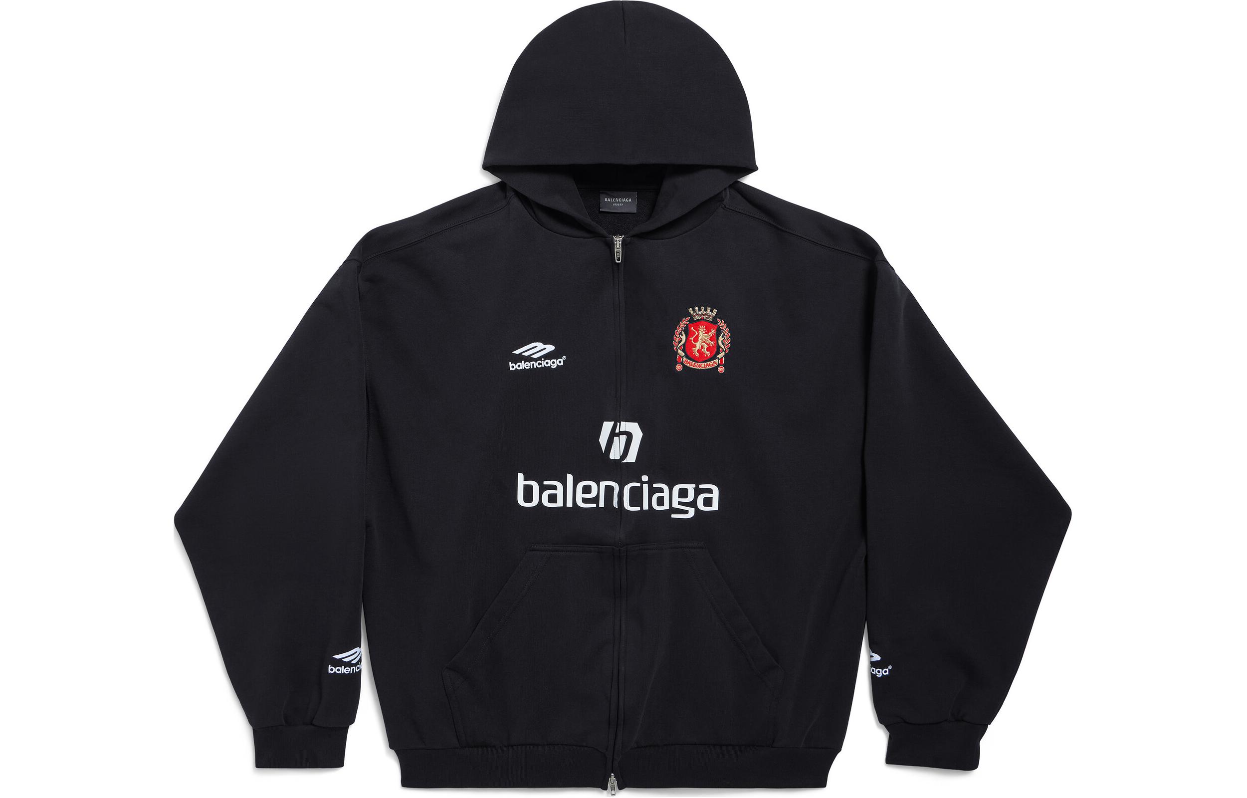 Balenciaga Logo Print Black Hoodie Unisex Casual Long Sleeve Regular Fit 744457TPVS61070