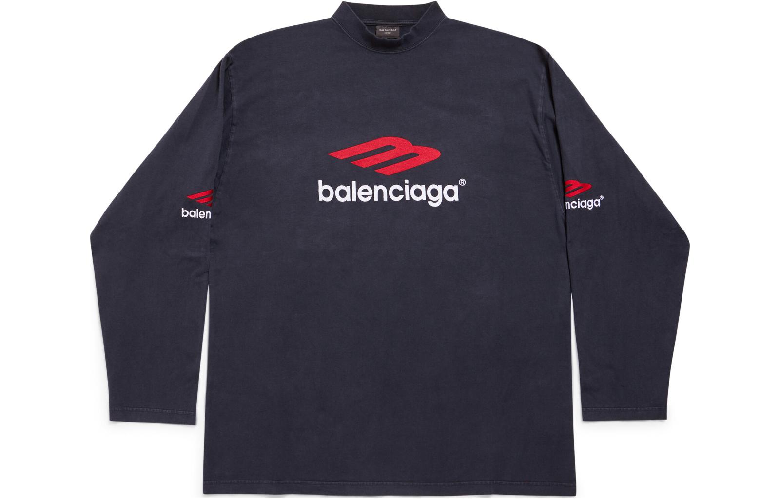 Balenciaga Logo Print Black Long Sleeve Oversized Unisex T-Shirt. 720250TPVD71470