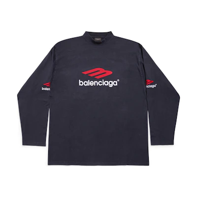 Balenciaga Logo Print Black Long Sleeve Oversized Unisex T-Shirt. 720250TPVD71470