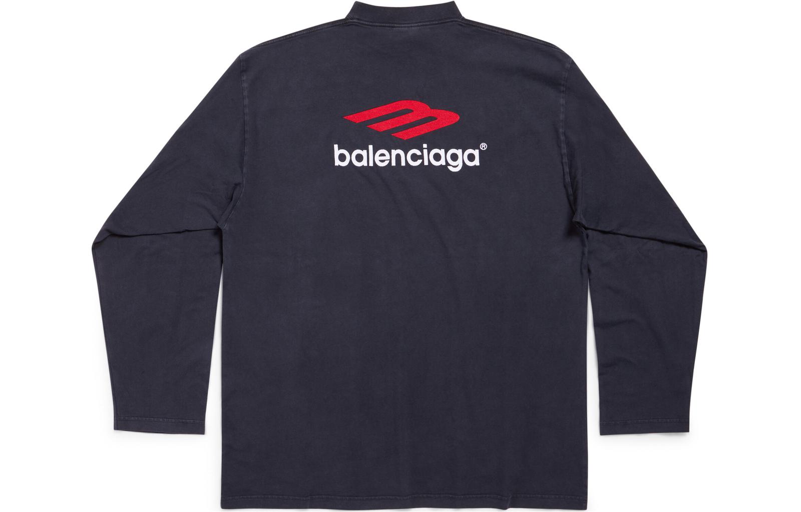 Lookbook Balenciaga Logo Cetak Hitam Baju Lengan Panjang Oversized Unisex. 720250TPVD71470