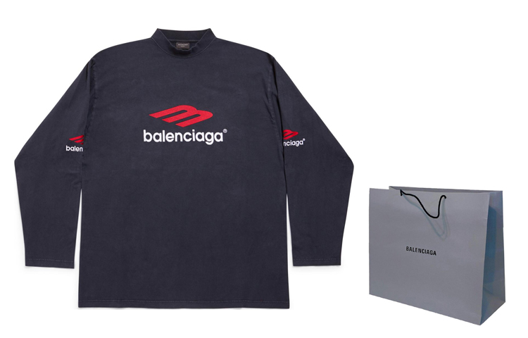 Shop Balenciaga Logo Cetak Hitam Baju Lengan Panjang Oversized Unisex. 720250TPVD71470