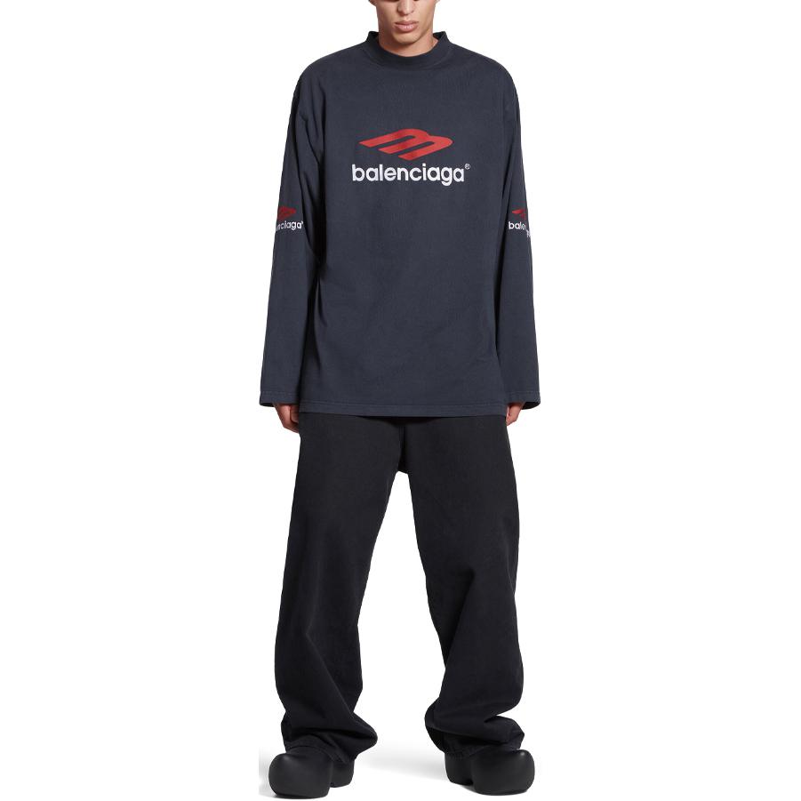 Purchase Balenciaga Logo Cetak Hitam Baju Lengan Panjang Oversized Unisex. 720250TPVD71470