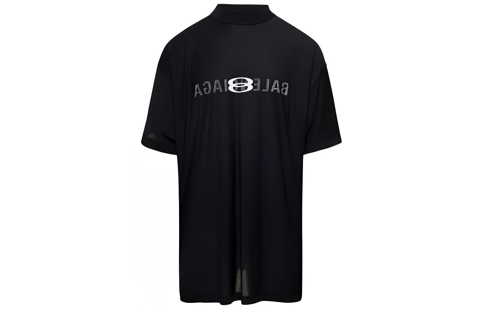 Balenciaga Logo Print Black Relaxed Fit Crewneck T-Shirt Mens Casual Tee 787358TQVJ41569 圖 2