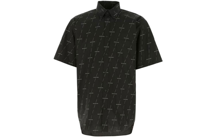 Balenciaga Logo Print Black Short Sleeve Shirt 534332TJLF31269