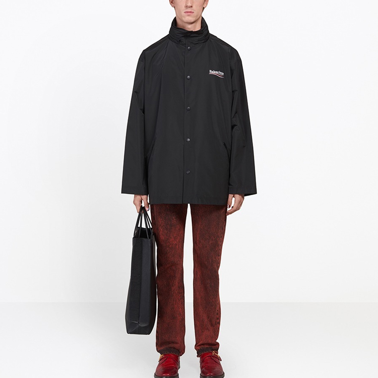 Balenciaga Logo Print Black Waterproof Windbreaker Jacket, Loose Fit 508531TYD361000 圖 4
