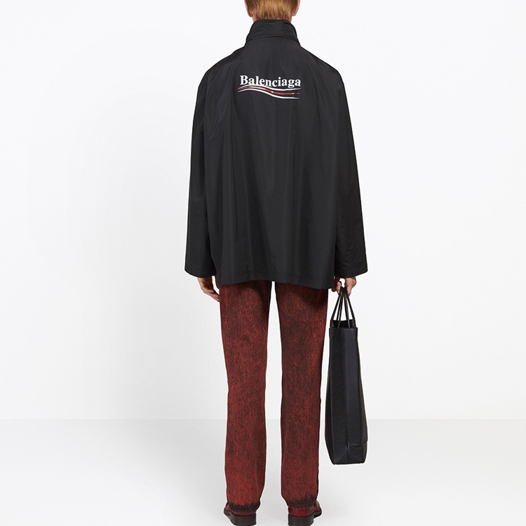 Balenciaga Logo Print Black Waterproof Windbreaker Jacket, Loose Fit 508531TYD361000 圖 5
