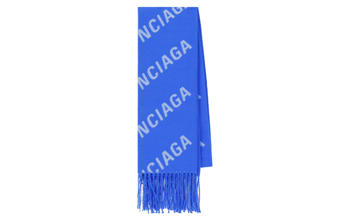 Balenciaga Logo Print Blue Knit Scarf for Men. 697725421B1
