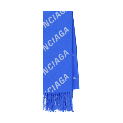 Balenciaga Logo Print Blue Knit Scarf for Men. 697725421B1