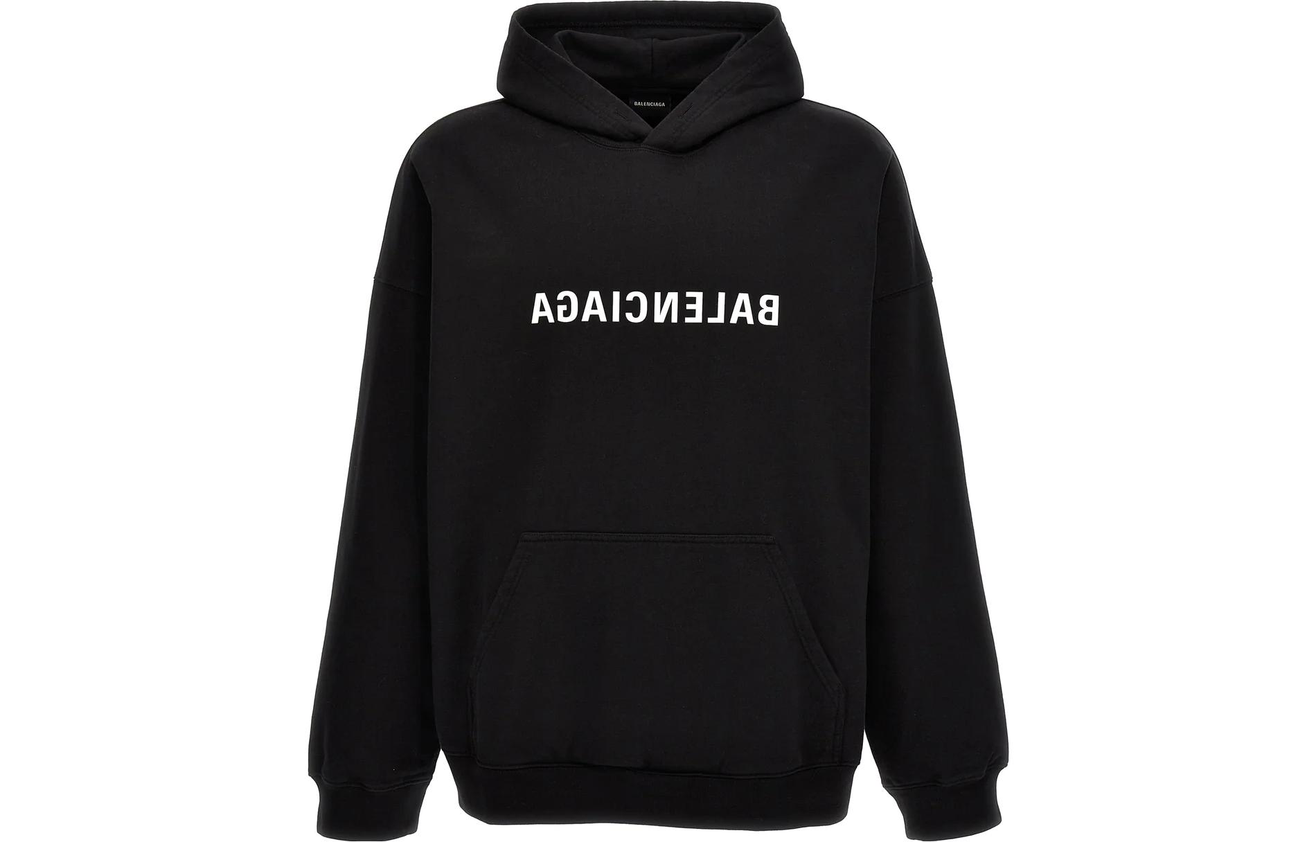 Balenciaga Logo Print Casual Long Sleeve Sweatshirt Black  Loose Fit. 674986TNVR31070