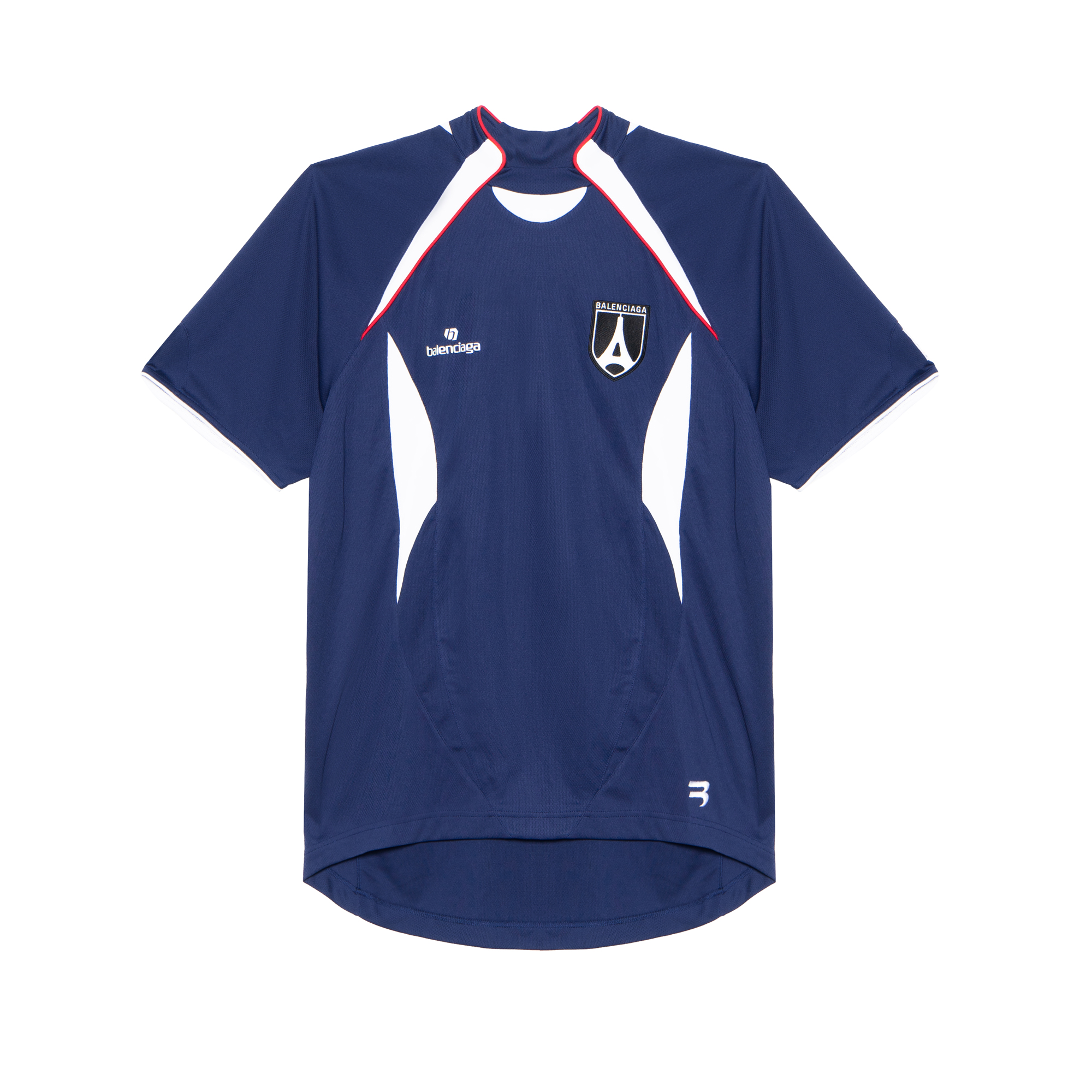 Balenciaga Logo Print Colorblock Pullover Jersey T-Shirt Regular Fit Blue Mens. 641664TJV054482