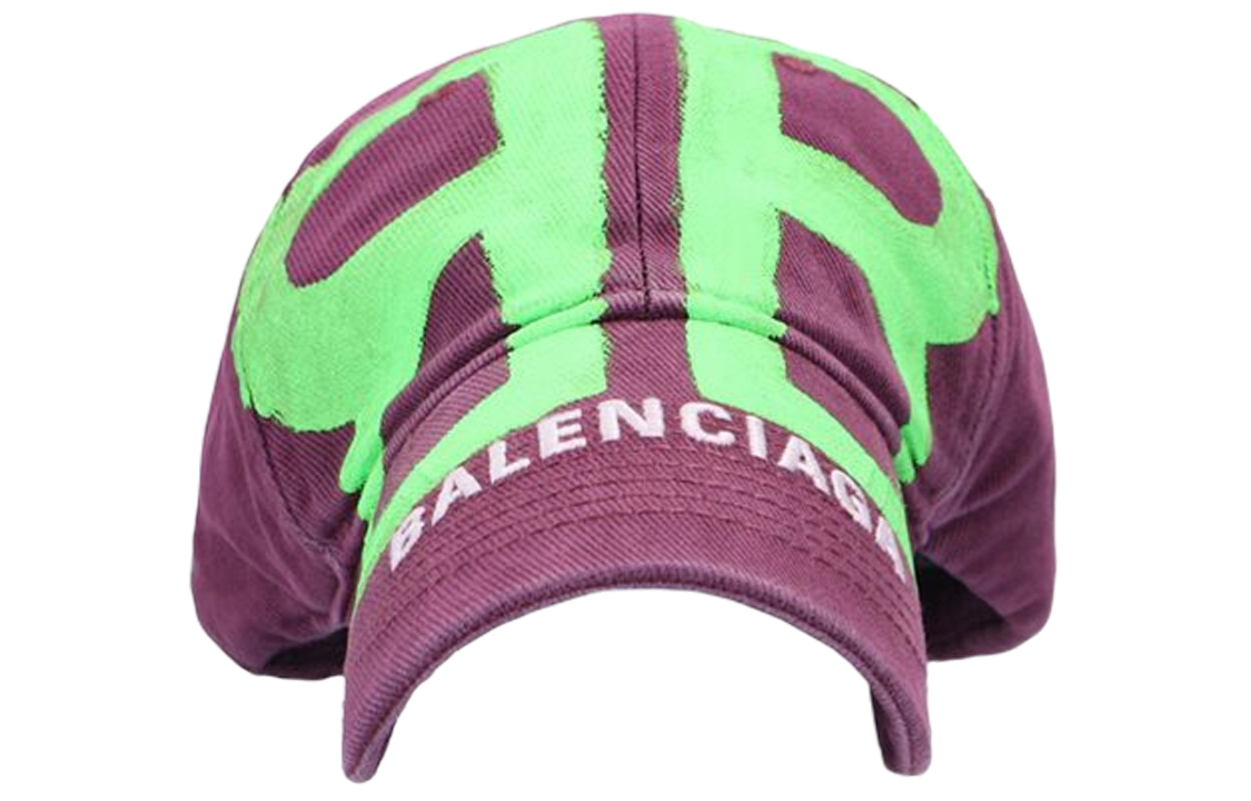 Balenciaga Logo Print Cotton Cap in Burgundy Purple. 673321410B2-5067