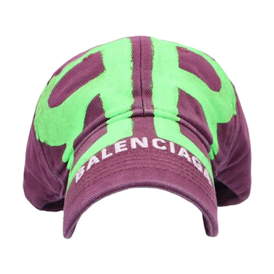 Balenciaga Logo Print Cotton Cap in Burgundy Purple. 673321410B2-5067