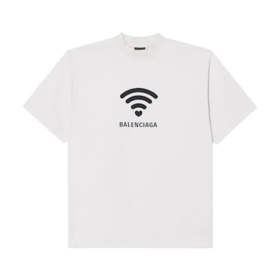 Balenciaga Logo Print Crewneck Relaxed Fit Short Sleeve T-Shirt White 764235TQVK23307