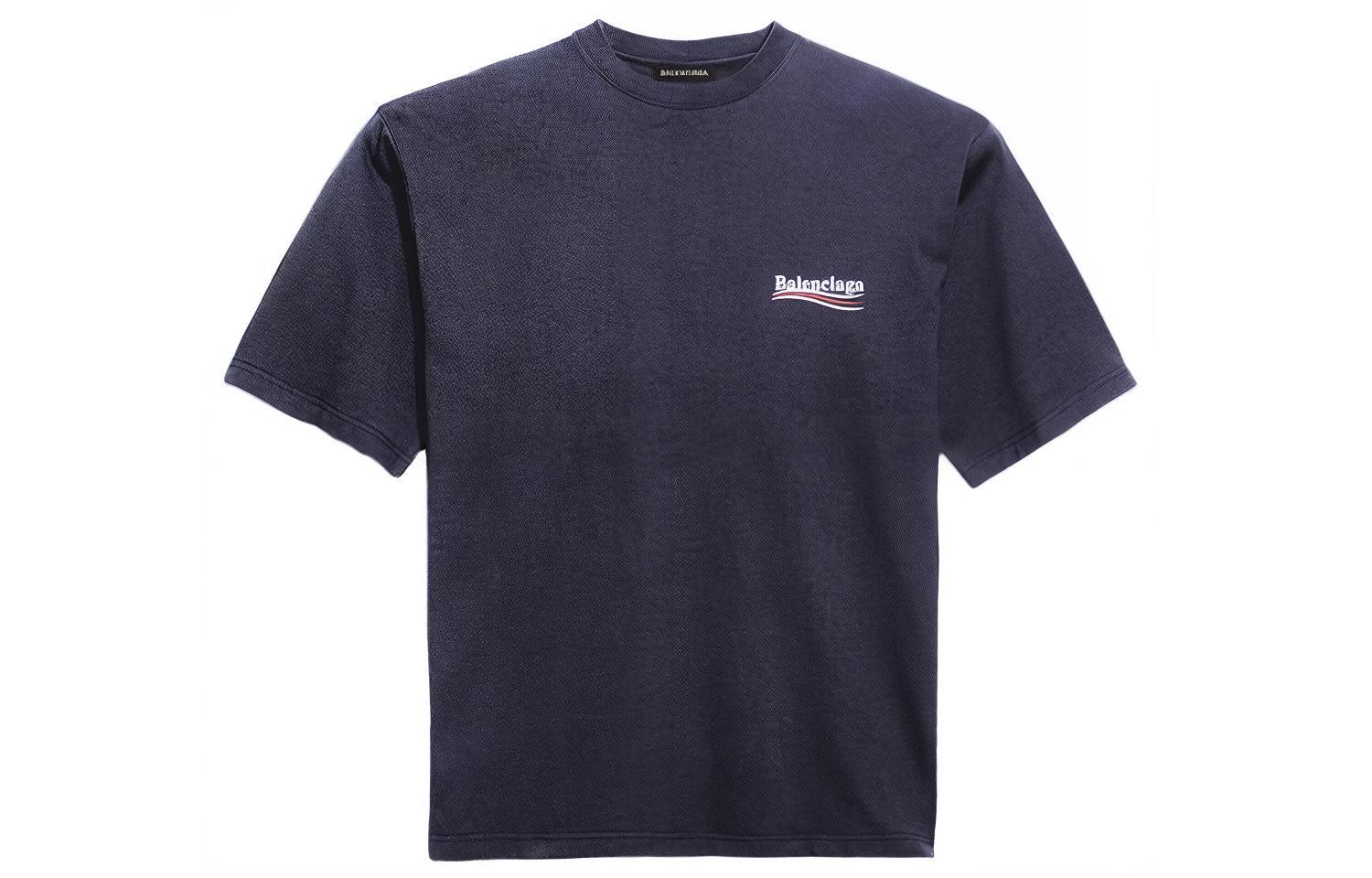 Balenciaga Logo Print Crewneck T-Shirt Regular Fit Blue 570803TAV444128