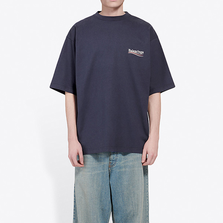 Balenciaga Logo Print Crewneck T-Shirt Regular Fit Blue 570803TAV444128 圖 4