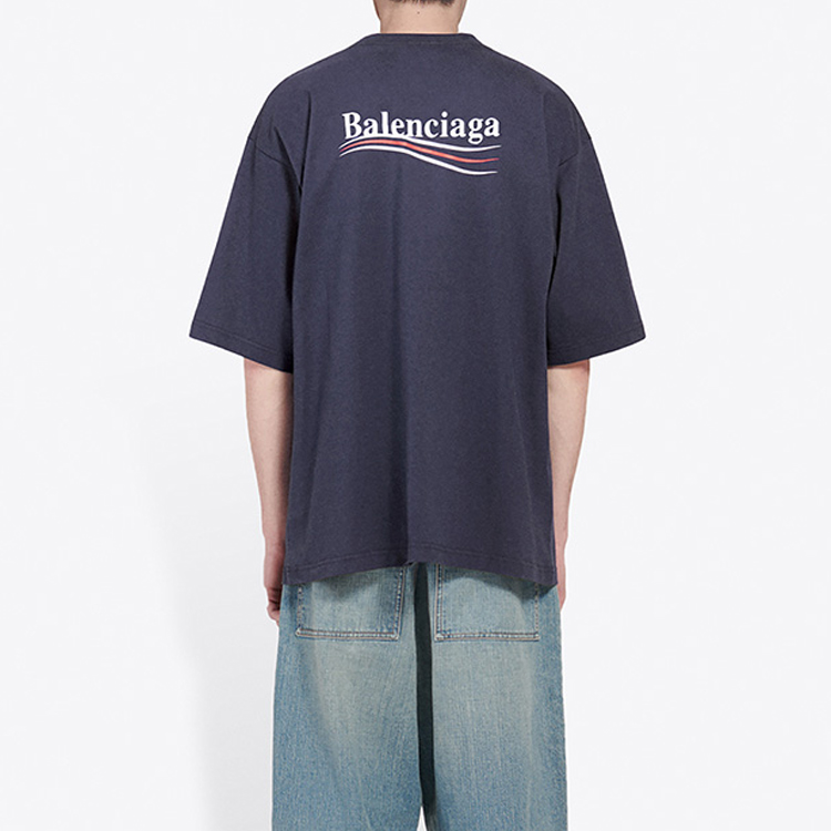 Balenciaga Logo Print Crewneck T-Shirt Regular Fit Blue 570803TAV444128 圖 5