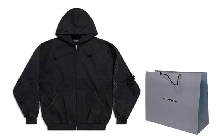 Balenciaga Logo Print Distressed Zip Hoodie Unisex Oversized Fit Black. 744444TOVE51055 圖 4