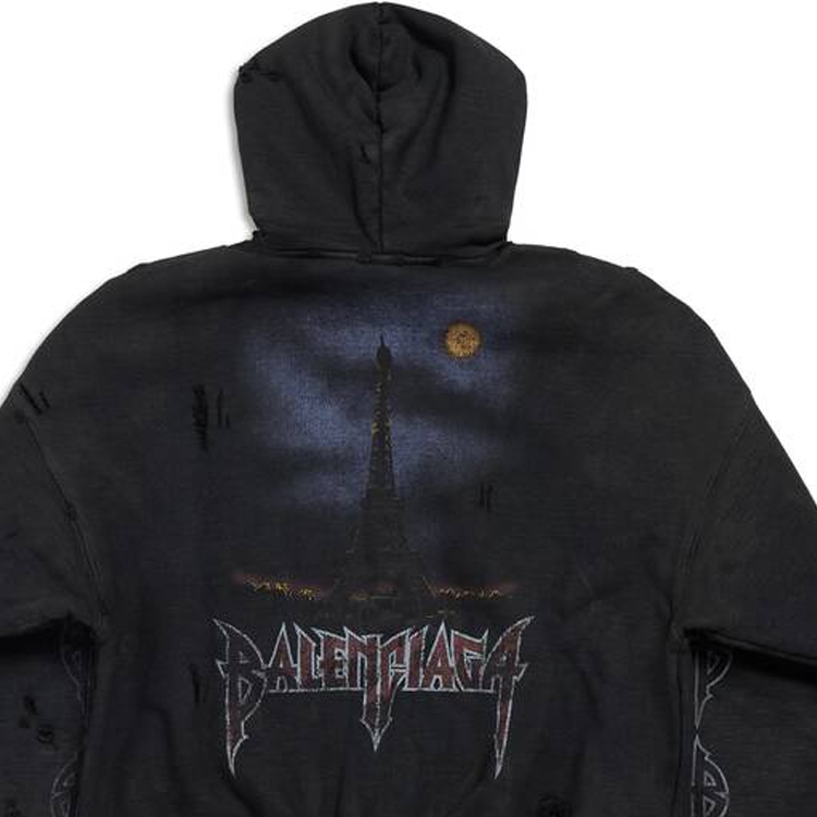 Balenciaga Logo Print Distressed Zip Hoodie Unisex Oversized Fit Black. 744444TOVE51055 圖 8
