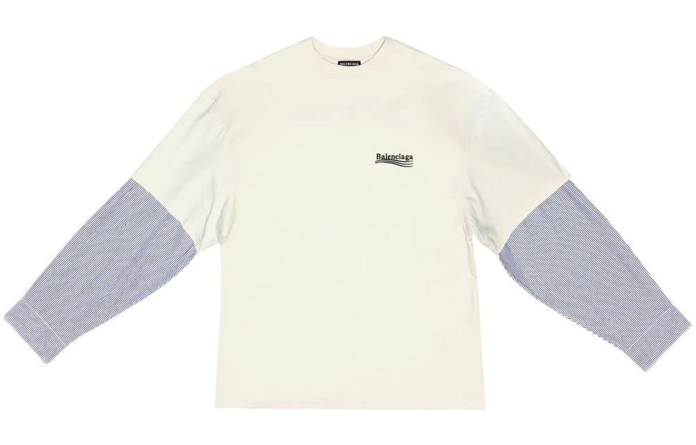 Balenciaga Logo Print Double Layer Long Sleeve T-Shirt White . 698631TMVN38962