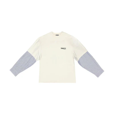 Balenciaga Logo Print Double Layer Long Sleeve T-Shirt White . 698631TMVN38962