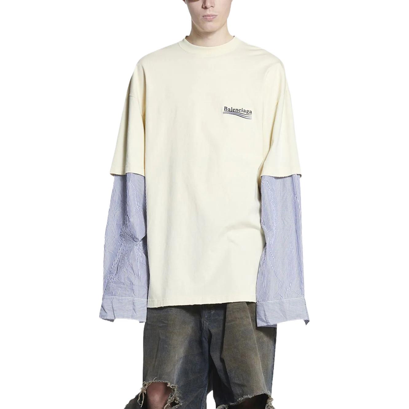 Shop Camiseta Manga Larga Doble Capa Logo Balenciaga Blanca. 698631TMVN38962