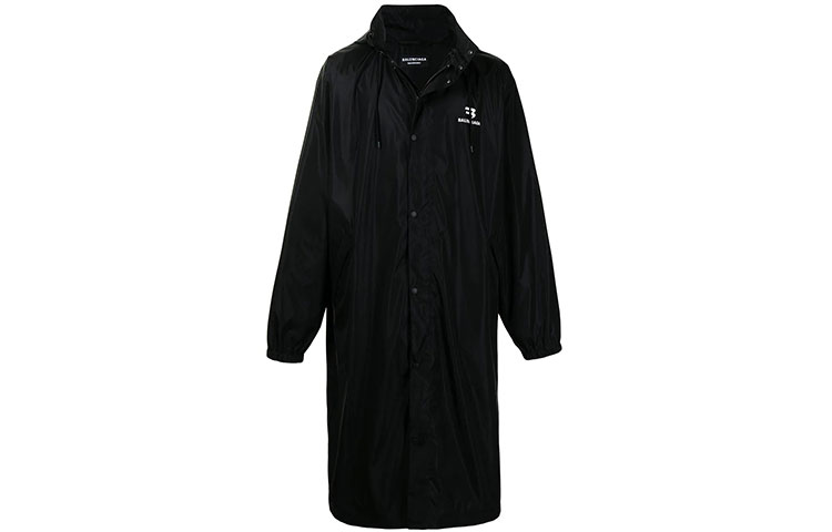 Balenciaga Logo Print Drawstring Hoodie Jacket Men’s Oversized Fit Black 658045TJOB91000