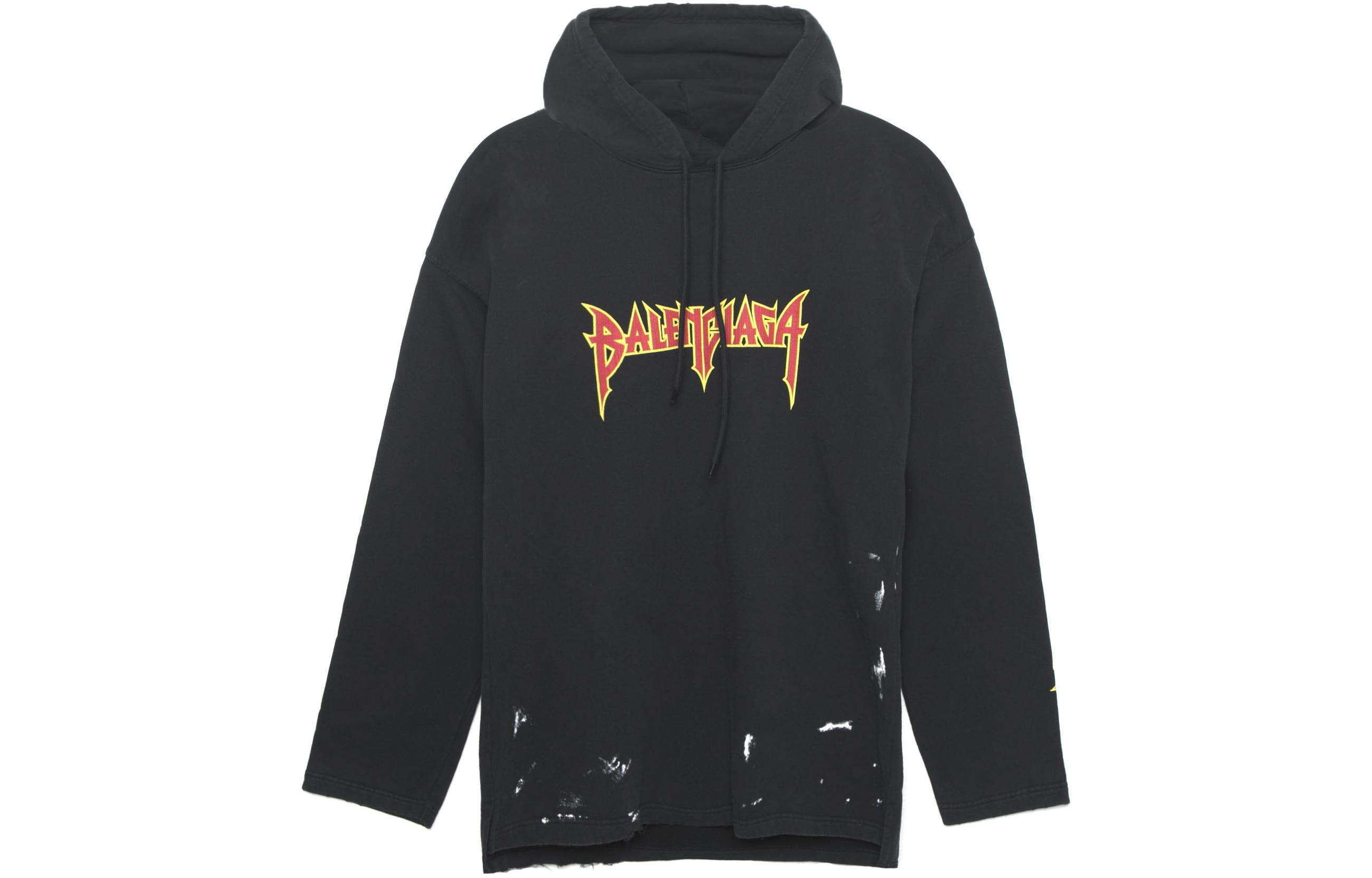 Balenciaga Logo Print Flame Oversized Cotton Hoodie Black 698083TMV891055