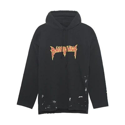 Balenciaga Logo Print Flame Oversized Cotton Hoodie Black 698083TMV891055