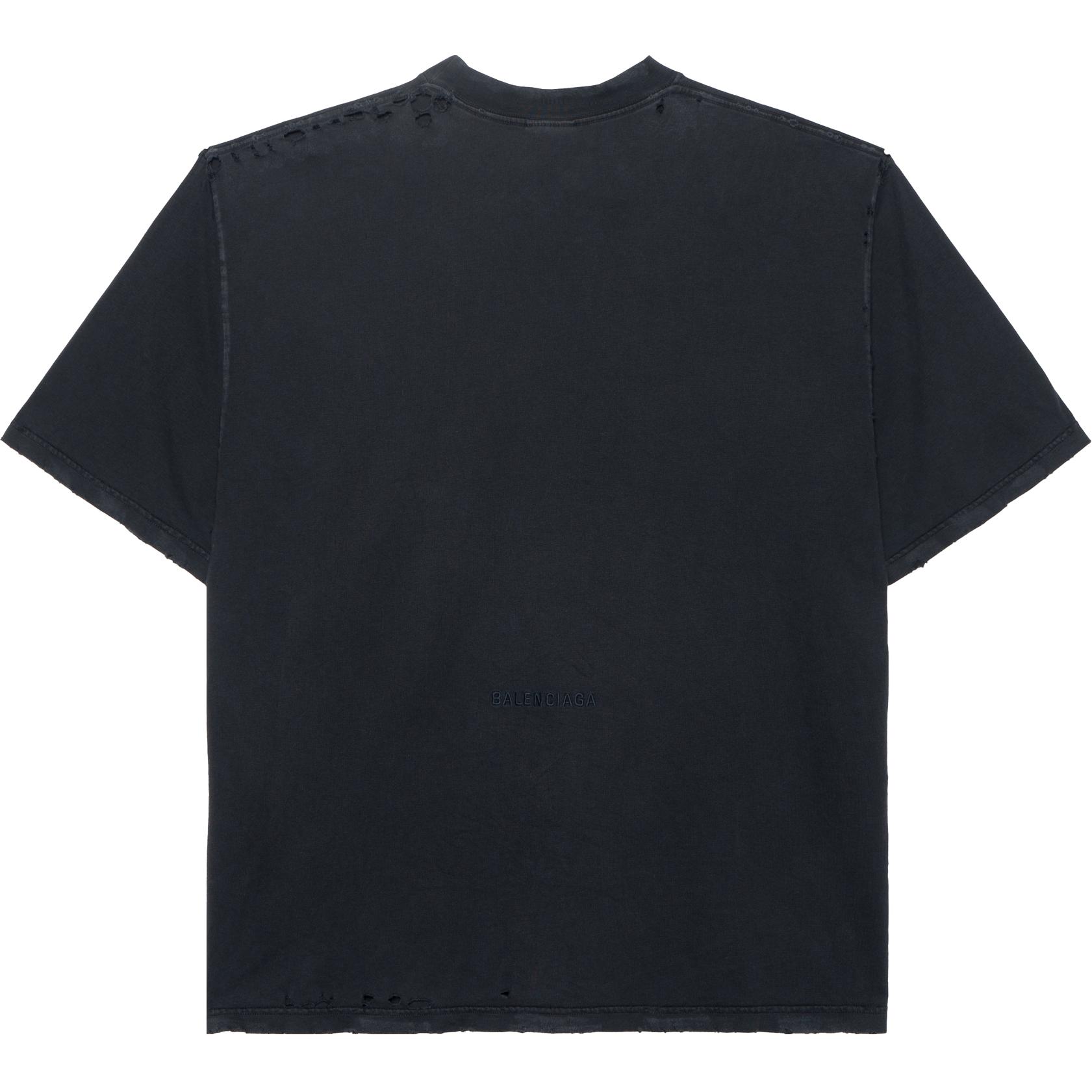 Lookbook 巴黎世家Logo印花男女同款黑色圆领T恤 764235TQVR91083