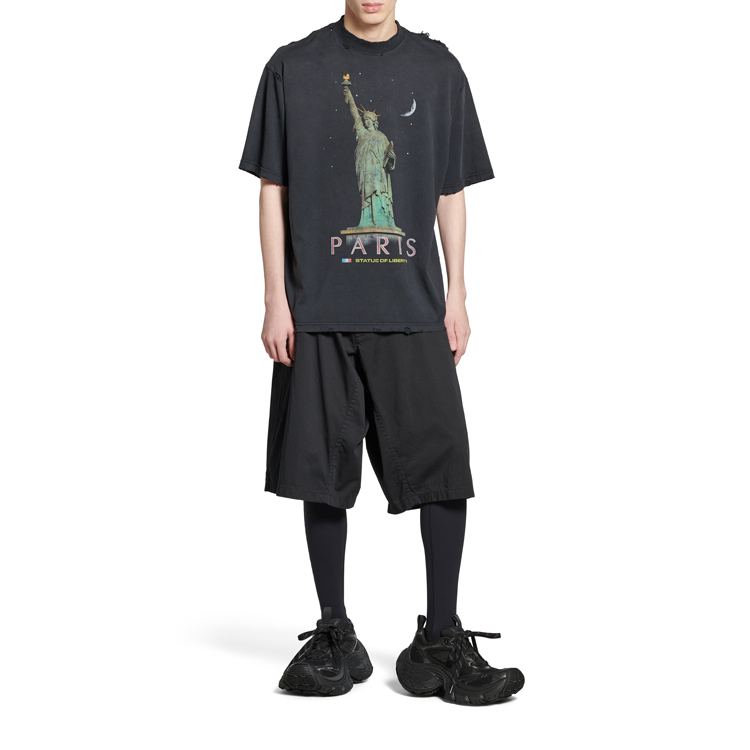 Shop 巴黎世家Logo印花男女同款黑色圆领T恤 764235TQVR91083