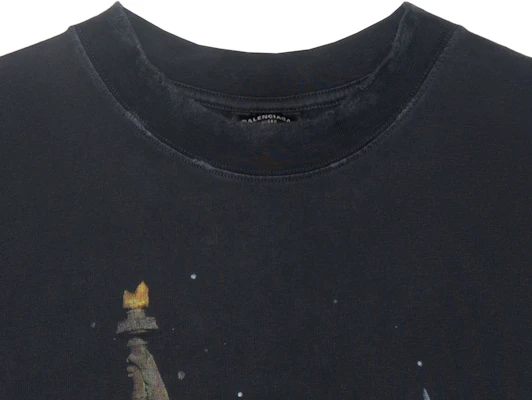 巴黎世家Logo印花男女同款黑色圆领T恤 764235TQVR91083 Cheap 巴黎世家Logo印花男女同款黑色圆领T恤 764235TQVR91083