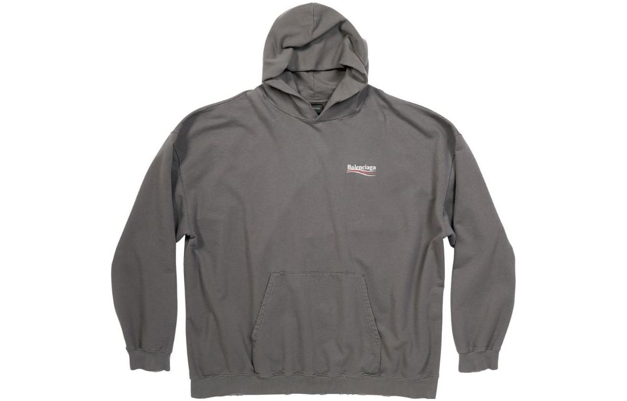 Balenciaga Logo Print Gray Hoodie  Casual Long Sleeve Pullover. 620973TNVG6