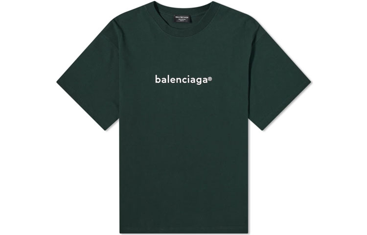 Balenciaga Logo Print Green Crewneck Regular Fit T-Shirt. 612966TIV543011