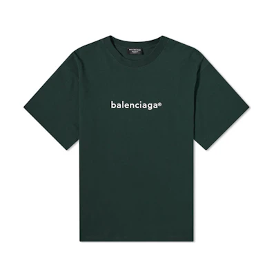 Balenciaga Logo Print Green Crewneck Regular Fit T-Shirt. 612966TIV543011