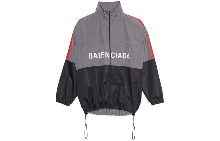 Balenciaga Logo Print High-Neck Loose Fit Jacket Grey 534317TDO051408